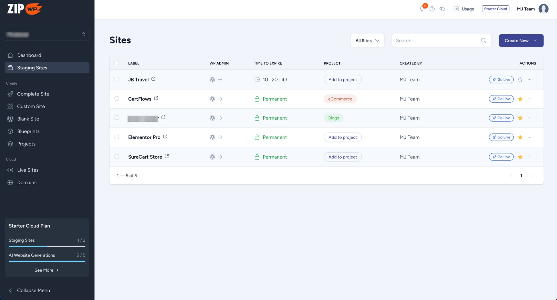 zipwp dashboard