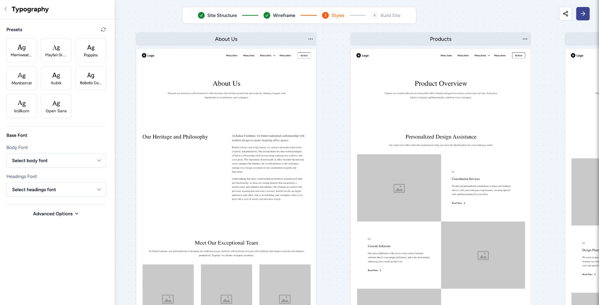 change fonts and colors and wireframe stage